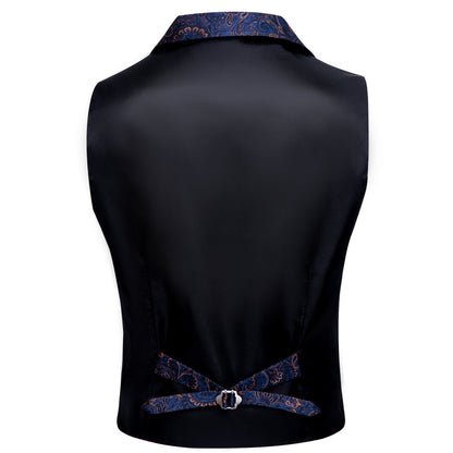 Navy Blue Paisley Jacquard Men's Collar Victorian Vest Set vest set    - Sophisticated Gentlemen