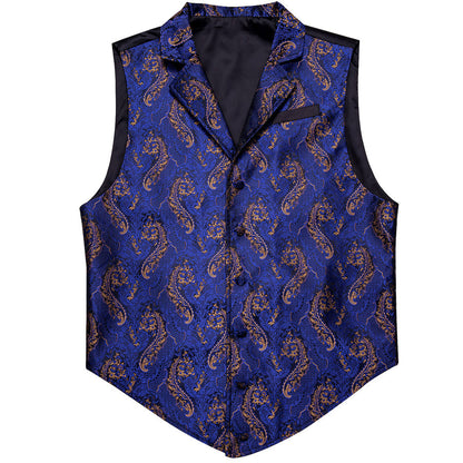 Royal Blue Paisley Jacquard Men's Collar Victorian Vest Set vest set    - Sophisticated Gentlemen