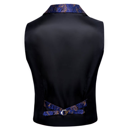 Royal Blue Paisley Jacquard Men's Collar Victorian Vest Set vest set    - Sophisticated Gentlemen