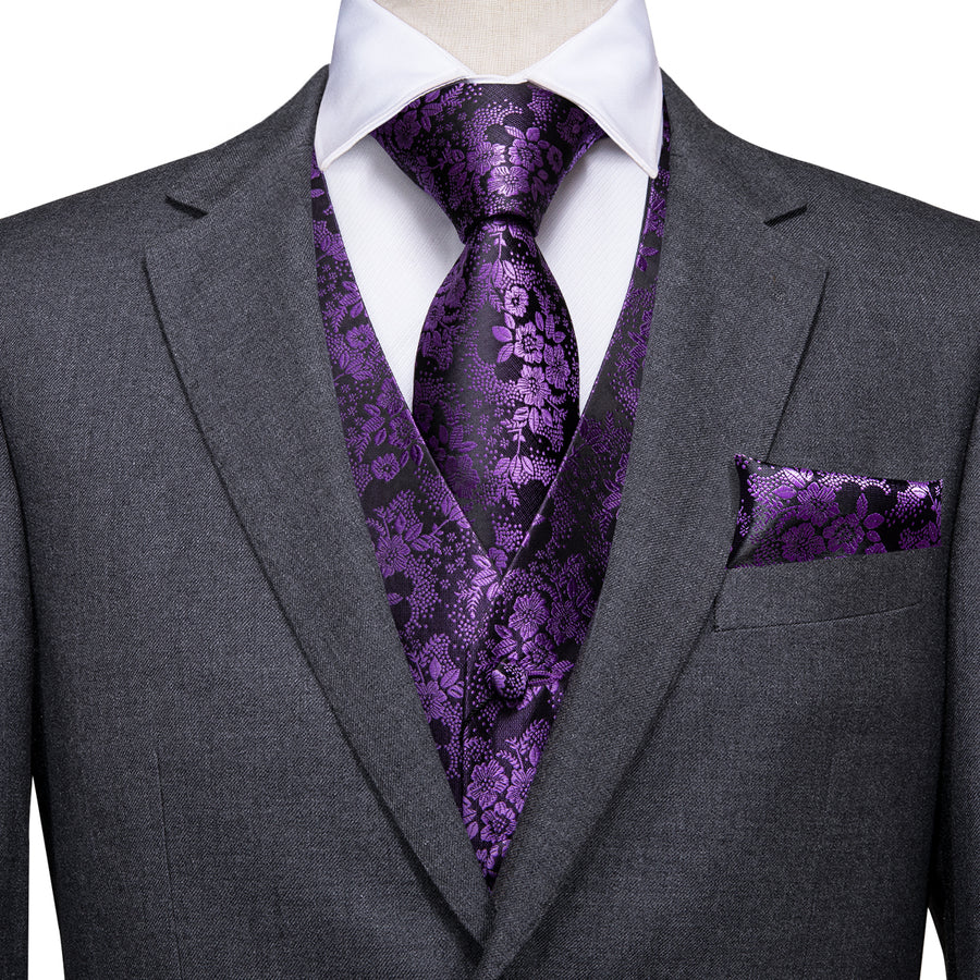 Luxury Purple Paisley Jacquard Silk Vest Set vest set S (Chest 40")   - Sophisticated Gentlemen