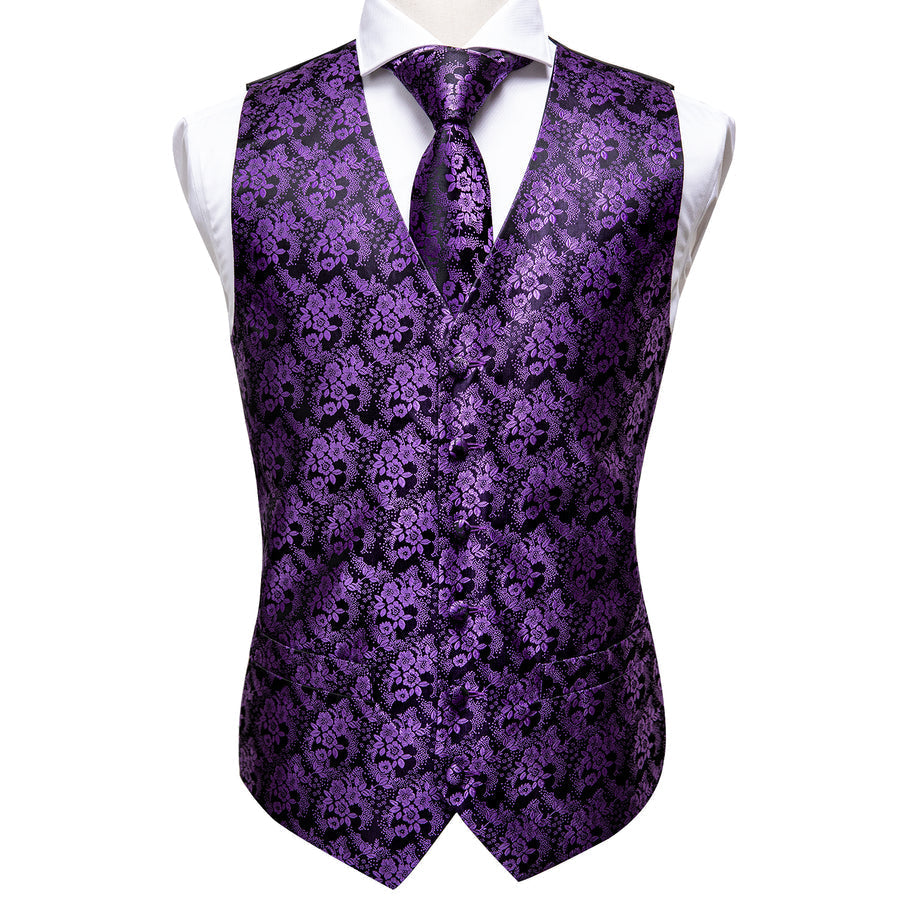 Luxury Purple Paisley Jacquard Silk Vest Set vest set    - Sophisticated Gentlemen