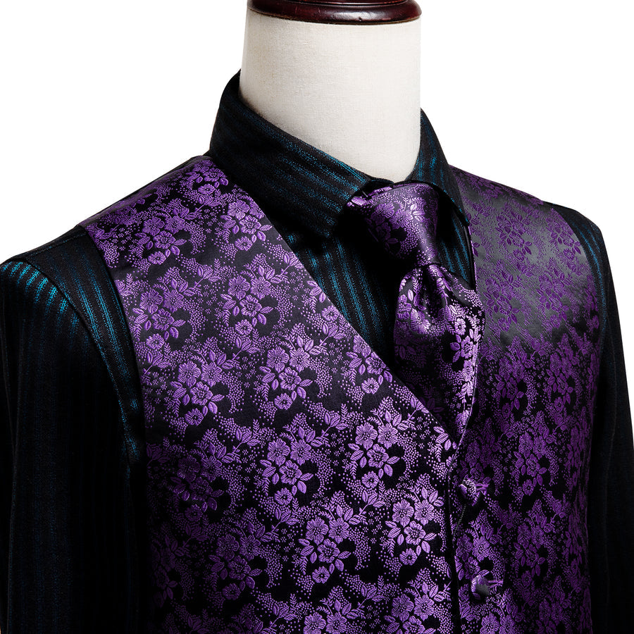 Luxury Purple Paisley Jacquard Silk Vest Set vest set    - Sophisticated Gentlemen