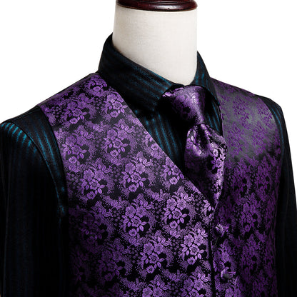 Luxury Purple Paisley Jacquard Silk Vest Set vest set    - Sophisticated Gentlemen
