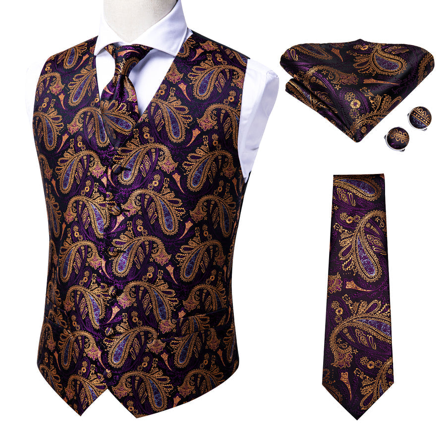 Luxury Purple Brown Paisley Vest Set vest set    - Sophisticated Gentlemen