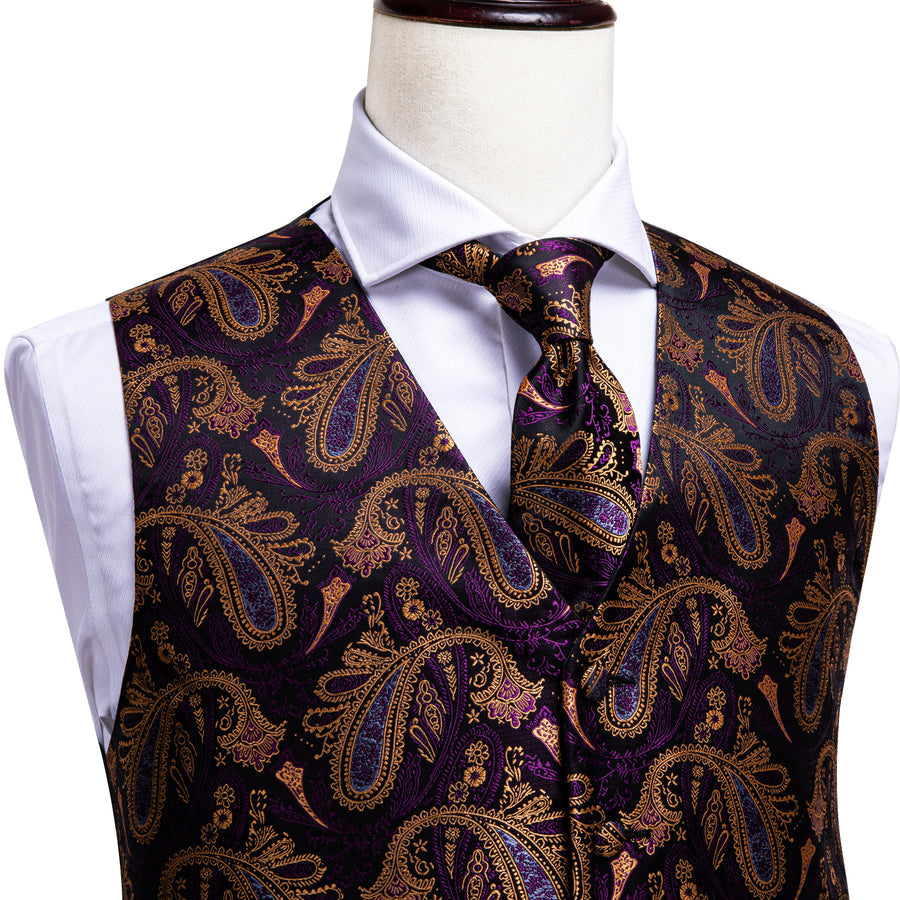 Luxury Purple Brown Paisley Vest Set vest set    - Sophisticated Gentlemen