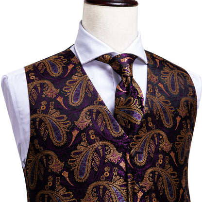 Luxury Purple Brown Paisley Vest Set vest set    - Sophisticated Gentlemen