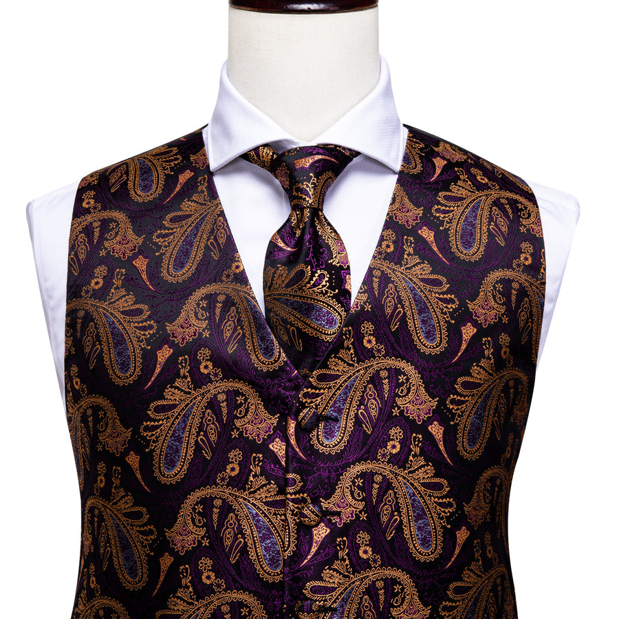 Luxury Purple Brown Paisley Vest Set vest set    - Sophisticated Gentlemen