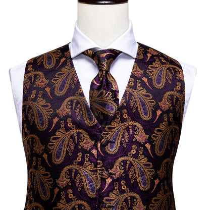 Luxury Purple Brown Paisley Vest Set vest set    - Sophisticated Gentlemen