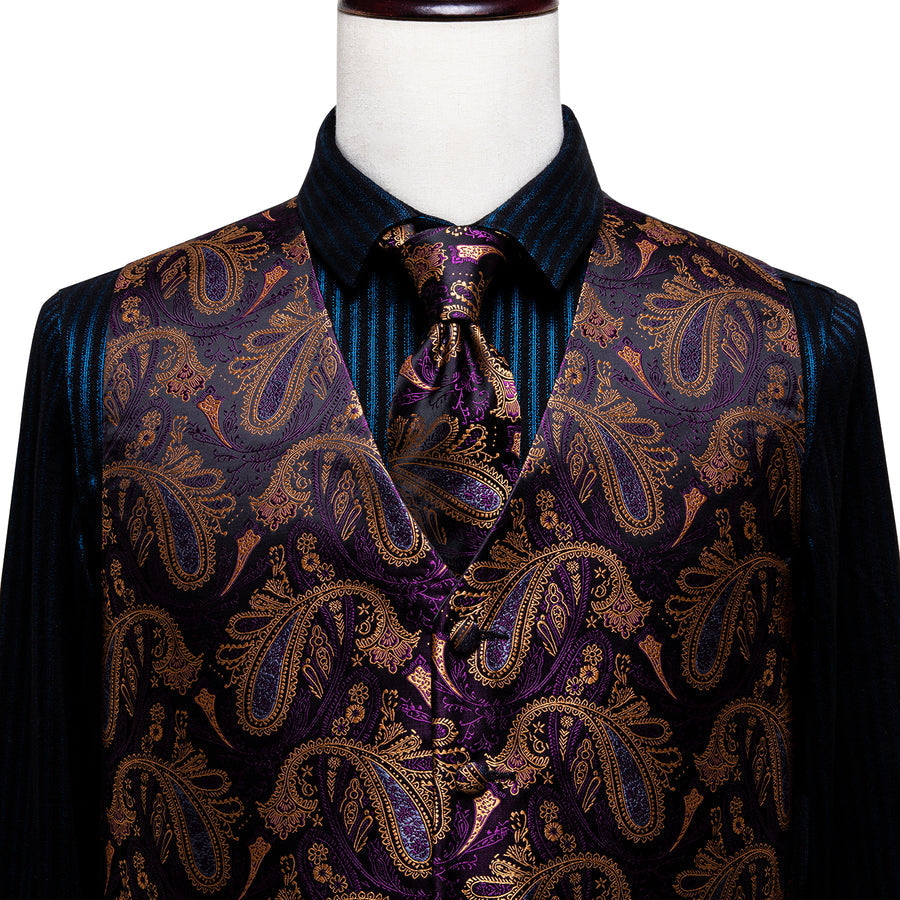 Luxury Purple Brown Paisley Vest Set vest set    - Sophisticated Gentlemen