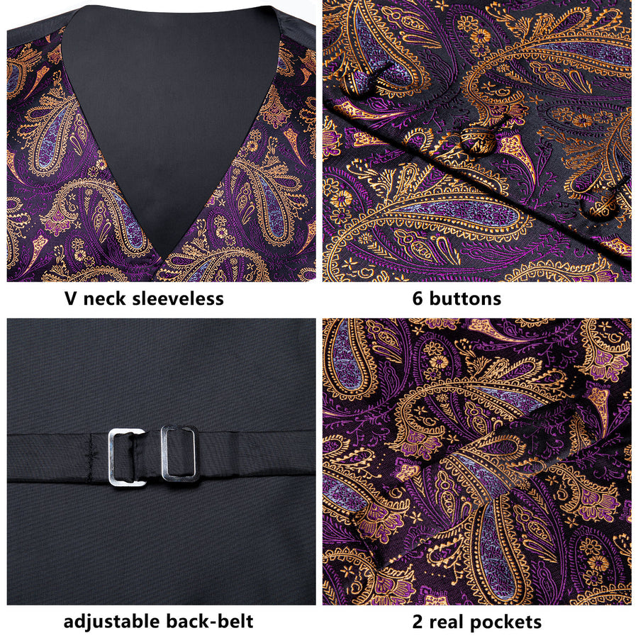 Luxury Purple Brown Paisley Vest Set vest set    - Sophisticated Gentlemen