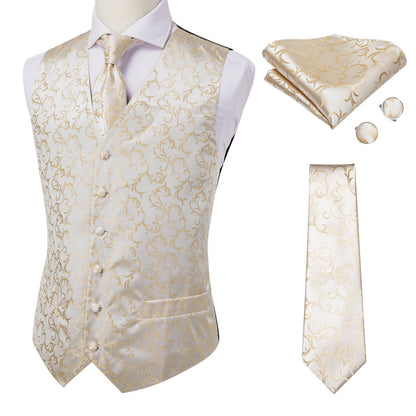 Simple Champagne Floral Vest Set vest set    - Sophisticated Gentlemen