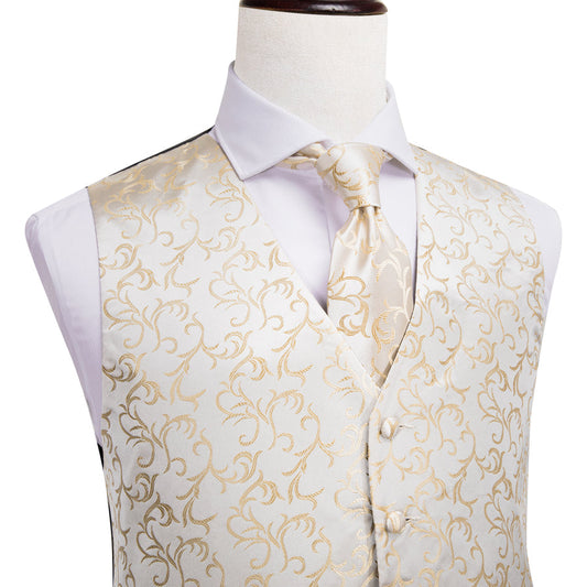 Simple Champagne Floral Vest Set vest set S (Chest 40")   - Sophisticated Gentlemen