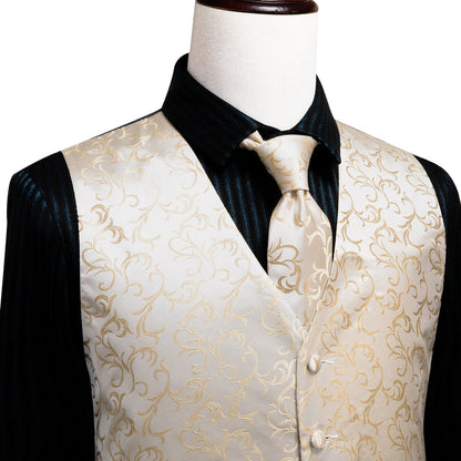 Simple Champagne Floral Vest Set vest set    - Sophisticated Gentlemen