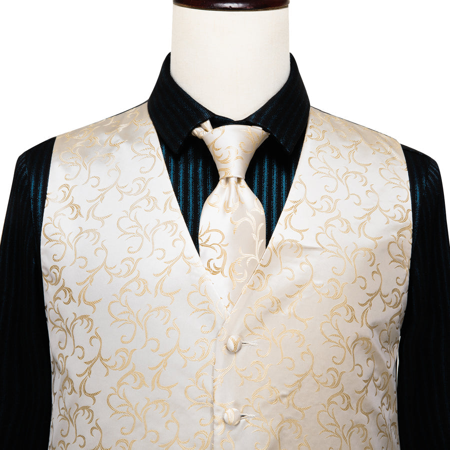 Simple Champagne Floral Vest Set vest set    - Sophisticated Gentlemen