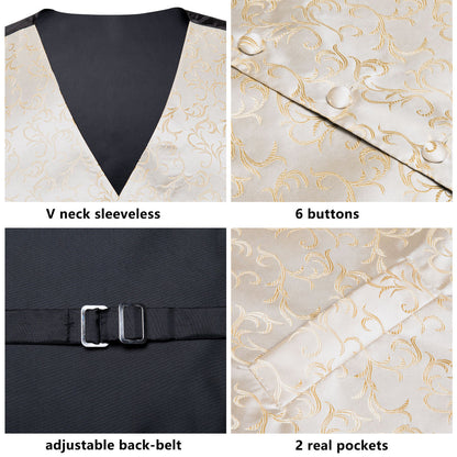 Simple Champagne Floral Vest Set vest set    - Sophisticated Gentlemen