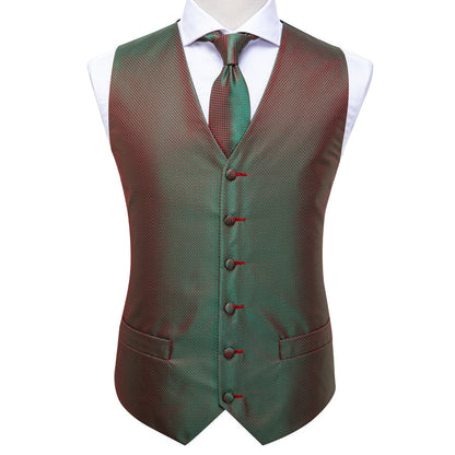 Simple Green Red Plaid Vest Set vest set    - Sophisticated Gentlemen