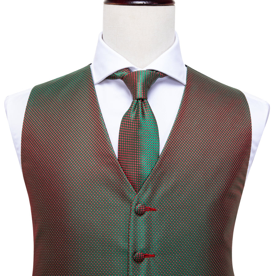 Simple Green Red Plaid Vest Set vest set    - Sophisticated Gentlemen