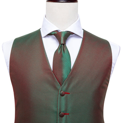 Simple Green Red Plaid Vest Set vest set    - Sophisticated Gentlemen