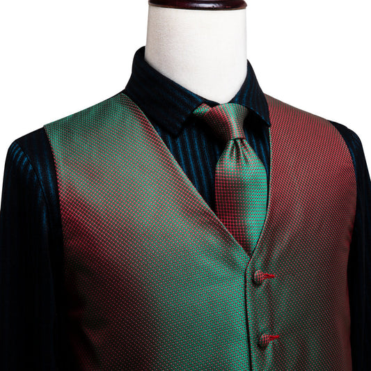 Simple Green Red Plaid Vest Set vest set S (Chest 40")   - Sophisticated Gentlemen
