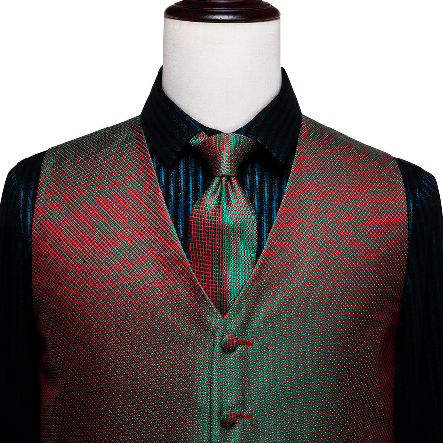 Simple Green Red Plaid Vest Set vest set    - Sophisticated Gentlemen