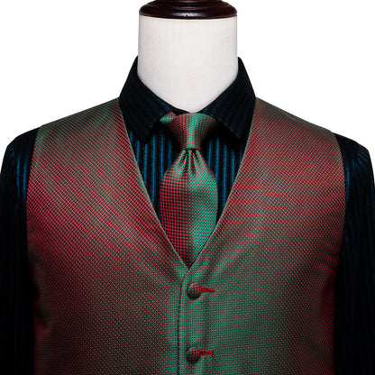 Simple Green Red Plaid Vest Set vest set    - Sophisticated Gentlemen