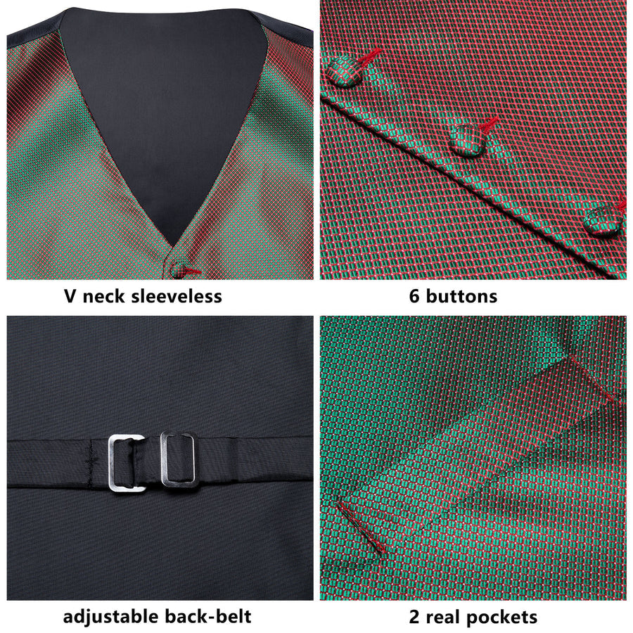 Simple Green Red Plaid Vest Set vest set    - Sophisticated Gentlemen