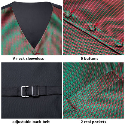 Simple Green Red Plaid Vest Set vest set    - Sophisticated Gentlemen