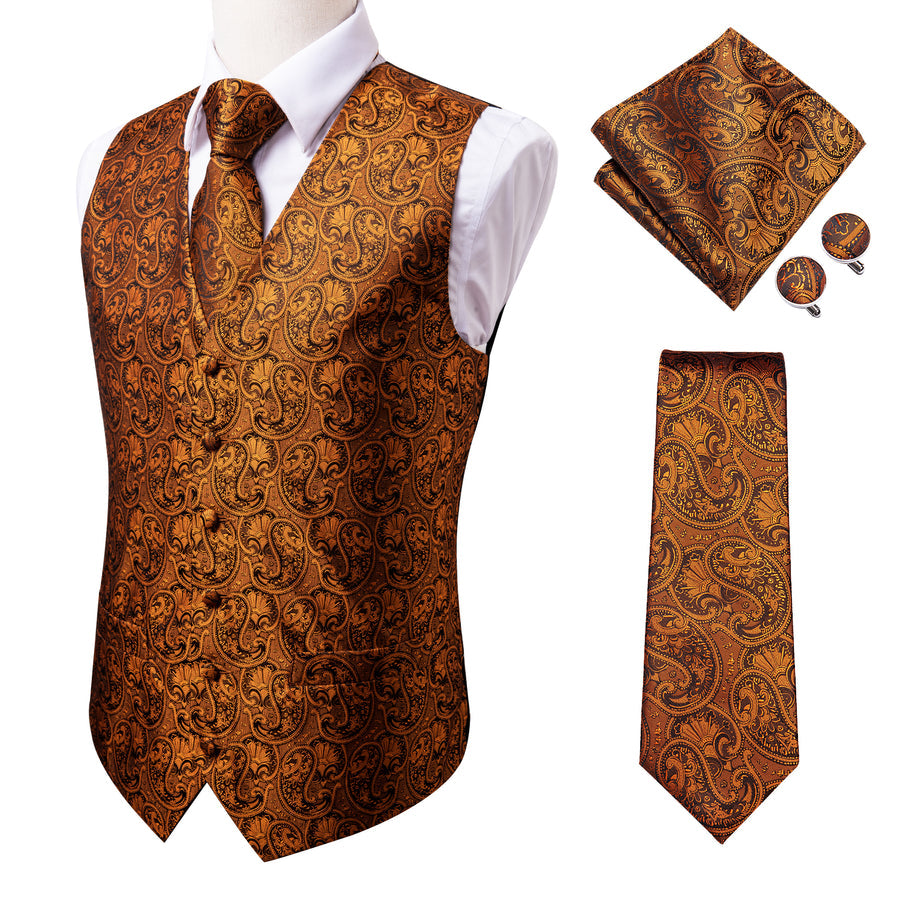 Pure Brown Paisley Vest Set vest set    - Sophisticated Gentlemen