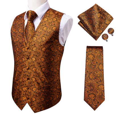 Pure Brown Paisley Vest Set vest set    - Sophisticated Gentlemen