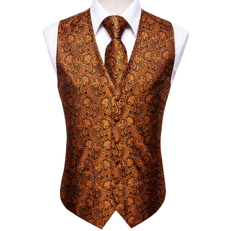 Pure Brown Paisley Vest Set vest set    - Sophisticated Gentlemen