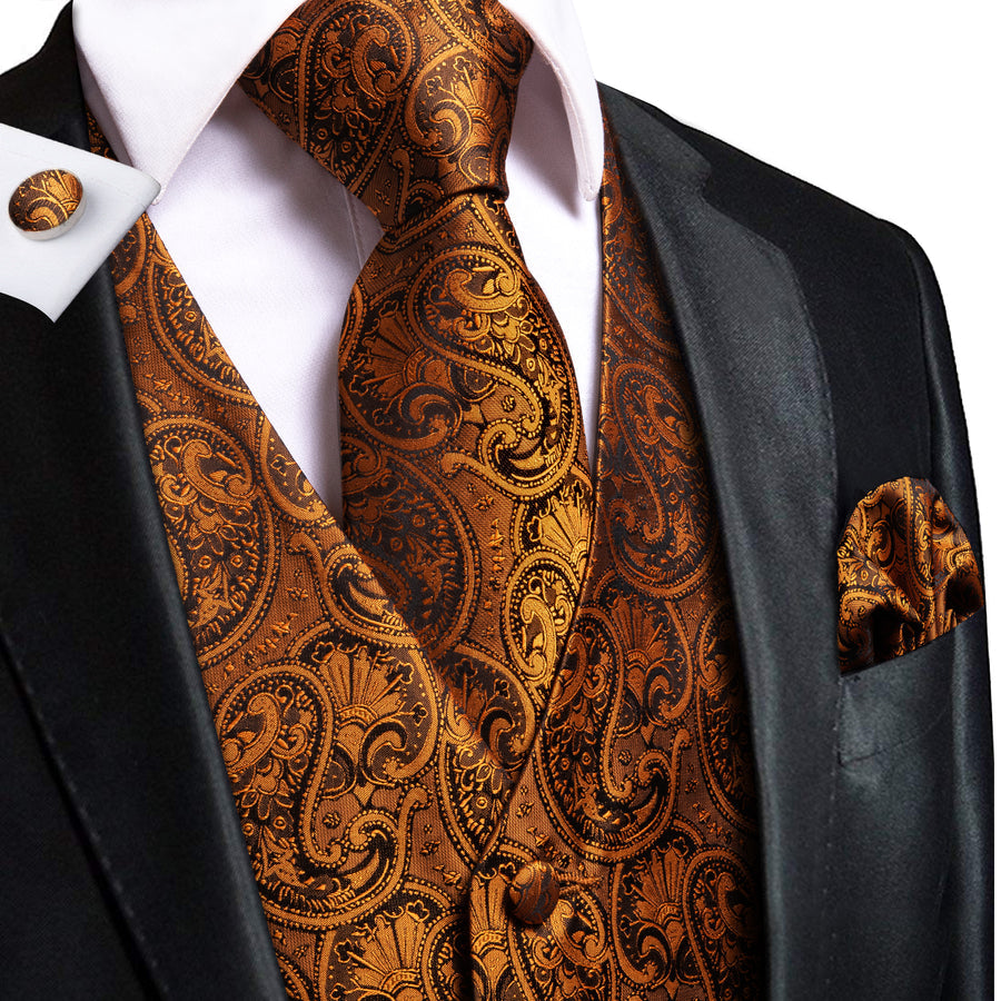 Pure Brown Paisley Vest Set vest set S (Chest 40")   - Sophisticated Gentlemen