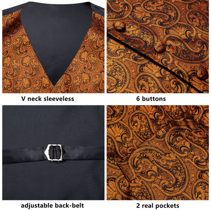Pure Brown Paisley Vest Set vest set    - Sophisticated Gentlemen