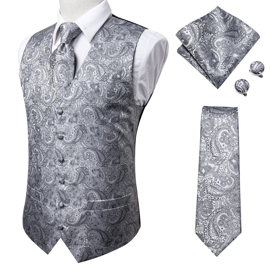 Dark Grey Paisley Vest Set vest set    - Sophisticated Gentlemen
