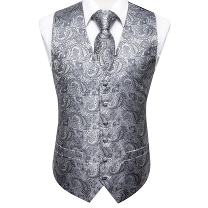 Dark Grey Paisley Vest Set vest set    - Sophisticated Gentlemen