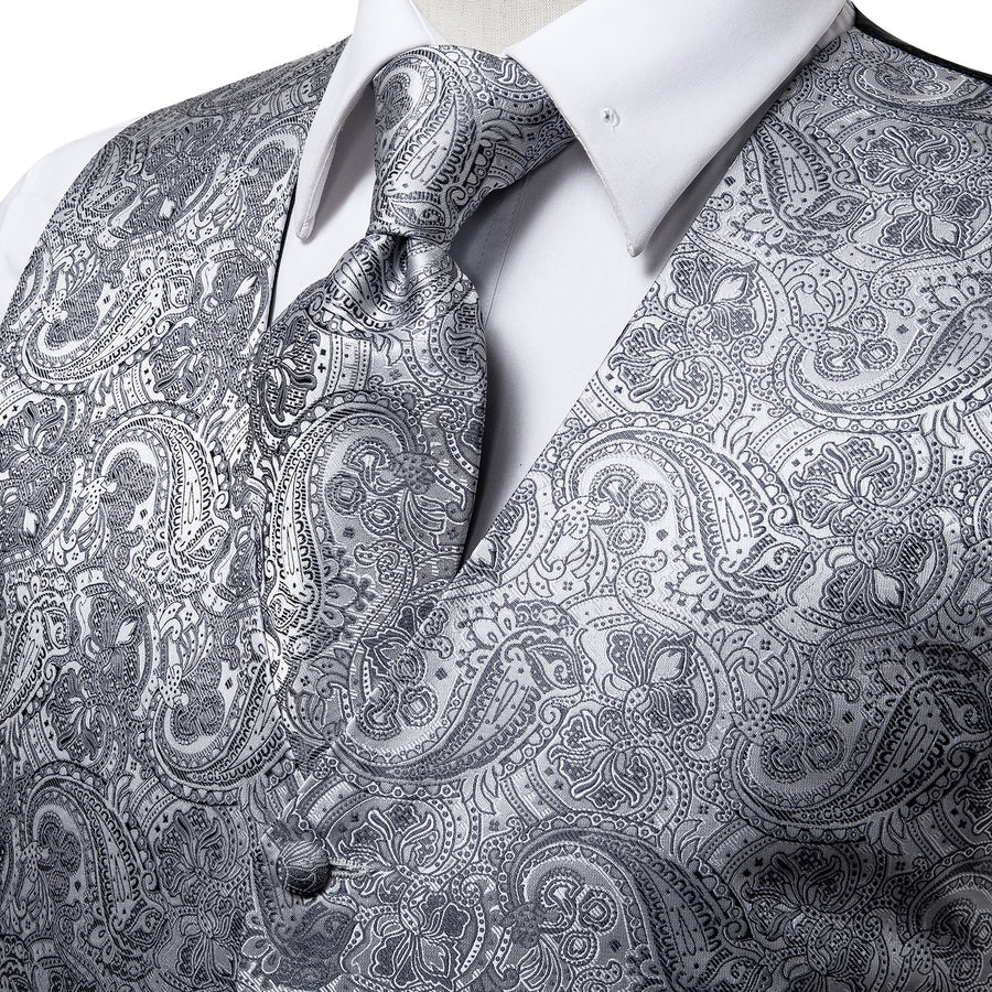 Dark Grey Paisley Vest Set vest set    - Sophisticated Gentlemen