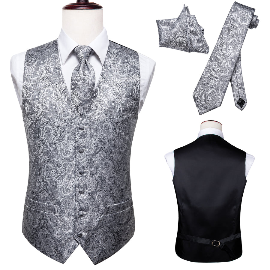 Dark Grey Paisley Vest Set vest set    - Sophisticated Gentlemen