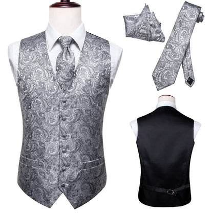 Dark Grey Paisley Vest Set vest set    - Sophisticated Gentlemen