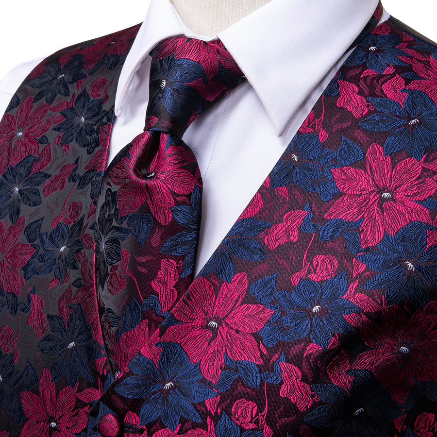 Burgundy Blue Floral Vest Set vest set    - Sophisticated Gentlemen