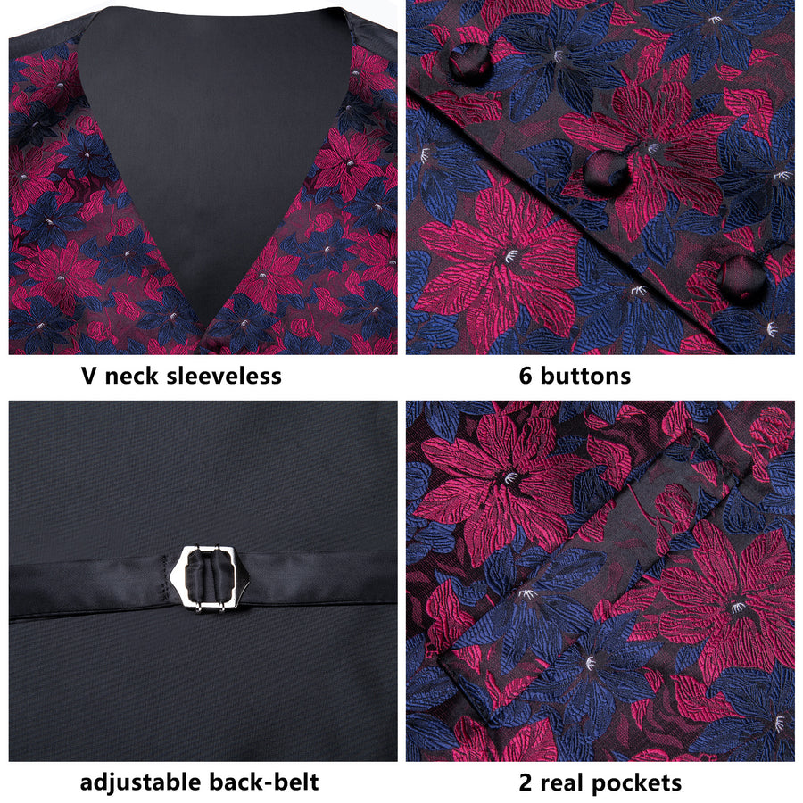 Burgundy Blue Floral Vest Set vest set    - Sophisticated Gentlemen