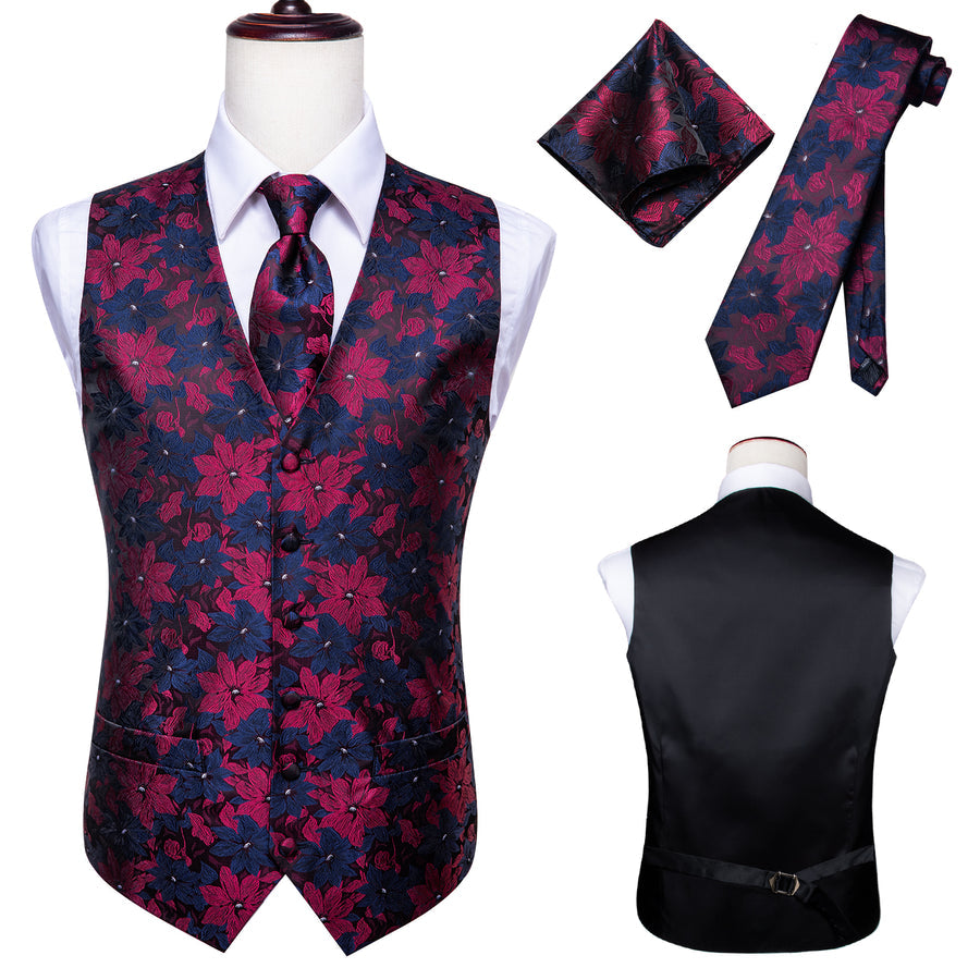 Burgundy Blue Floral Vest Set vest set    - Sophisticated Gentlemen