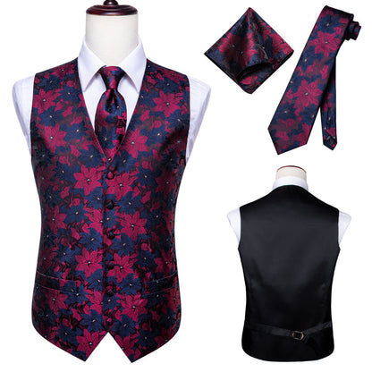 Burgundy Blue Floral Vest Set vest set    - Sophisticated Gentlemen