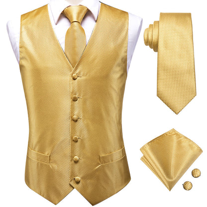 Golden Plaid Jacquard Silk Vest Set vest set    - Sophisticated Gentlemen