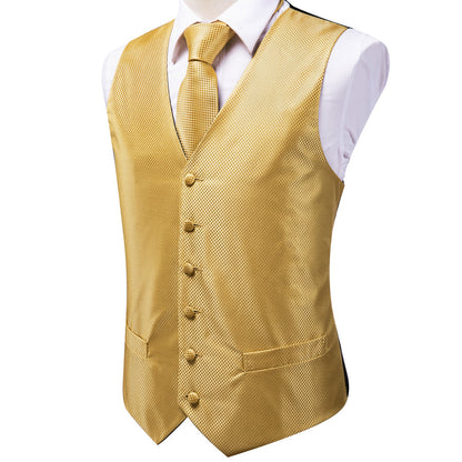 Golden Plaid Jacquard Silk Vest Set vest set    - Sophisticated Gentlemen