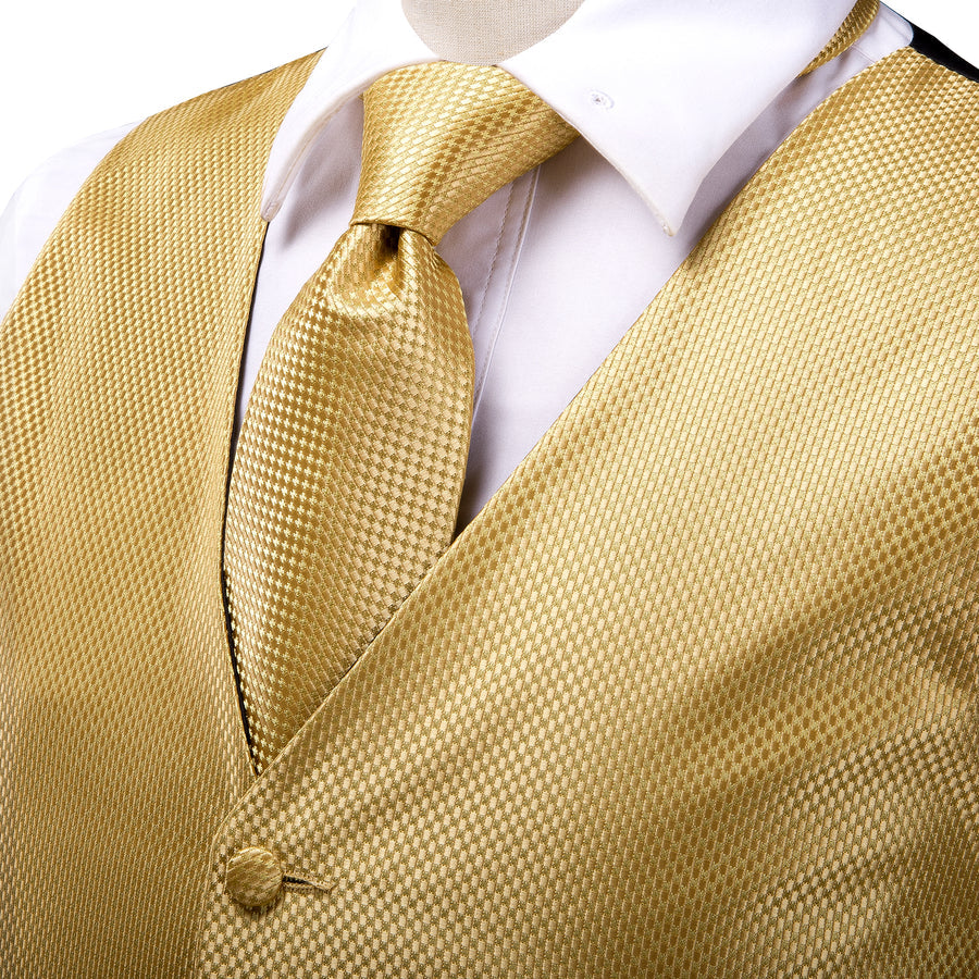 Golden Plaid Jacquard Silk Vest Set vest set    - Sophisticated Gentlemen