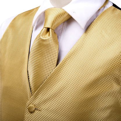 Golden Plaid Jacquard Silk Vest Set vest set    - Sophisticated Gentlemen