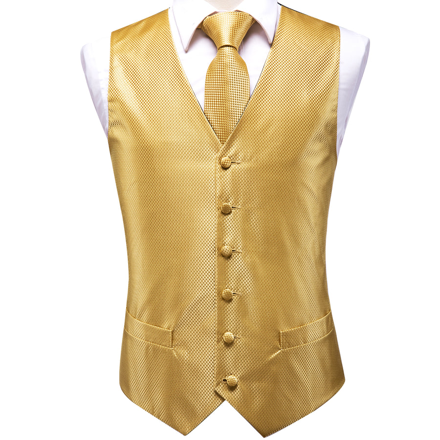 Golden Plaid Jacquard Silk Vest Set vest set    - Sophisticated Gentlemen