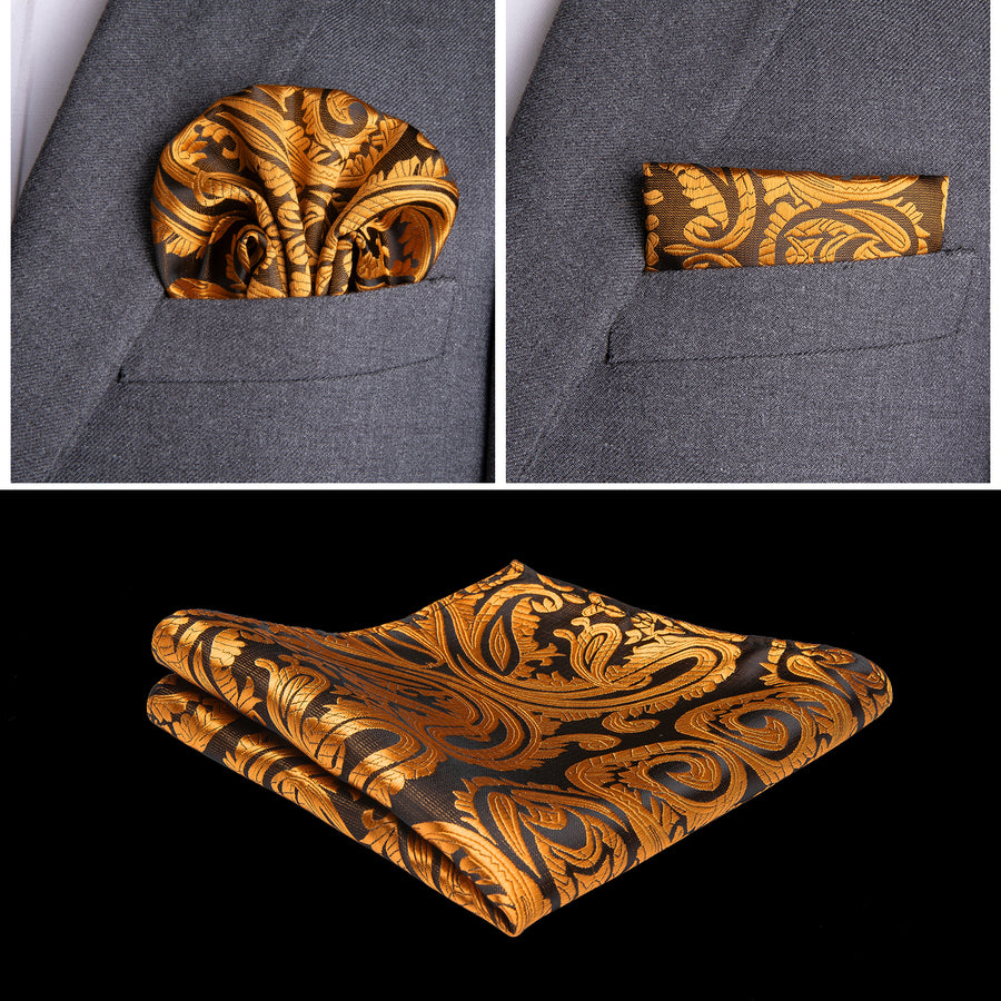 Black Golden Paisley Jacquard Silk Vest Set vest set    - Sophisticated Gentlemen