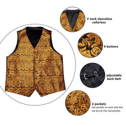 Black Golden Paisley Jacquard Silk Vest Set vest set    - Sophisticated Gentlemen