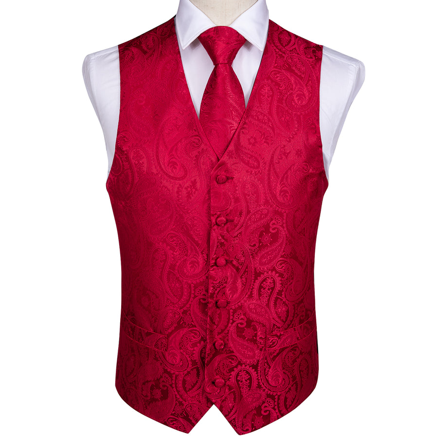 Luxury Red Paisley Silk Vest Set vest set    - Sophisticated Gentlemen