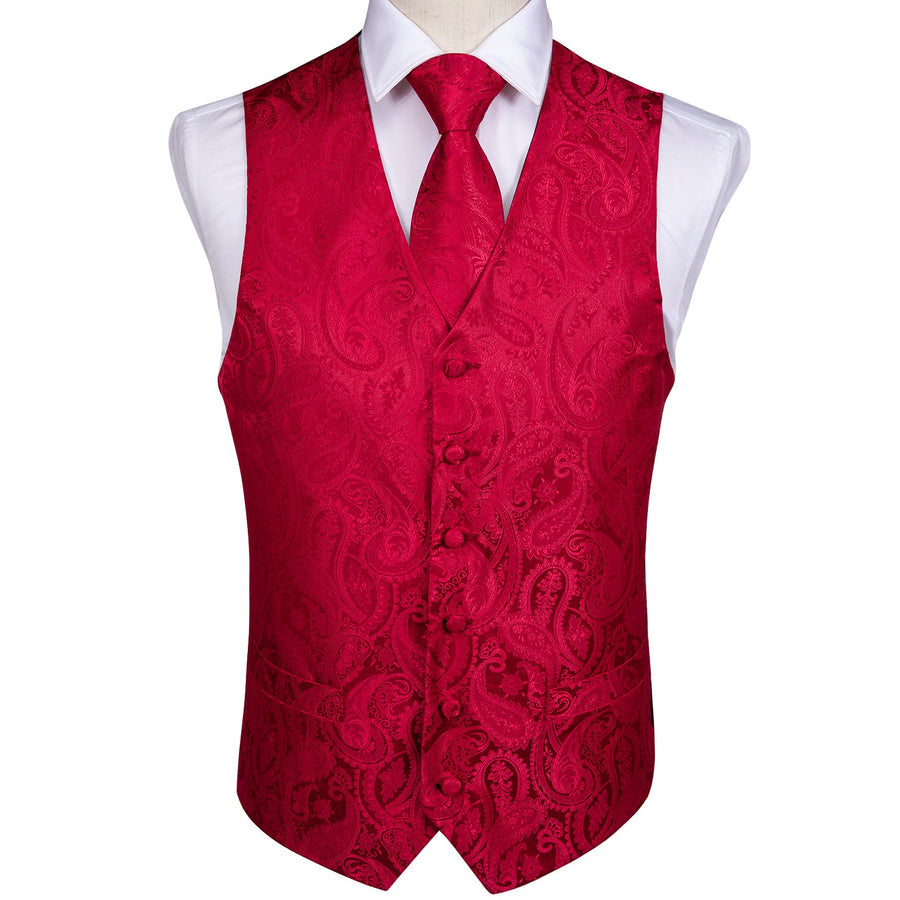 Luxury Red Paisley Silk Vest Set vest set    - Sophisticated Gentlemen